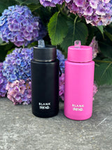 Blank Wknd. ceramic drink bottles in Jet Black and Bubblegum