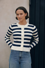 CLASSIC STRIPE KNIT CARDI CHALK NAVY