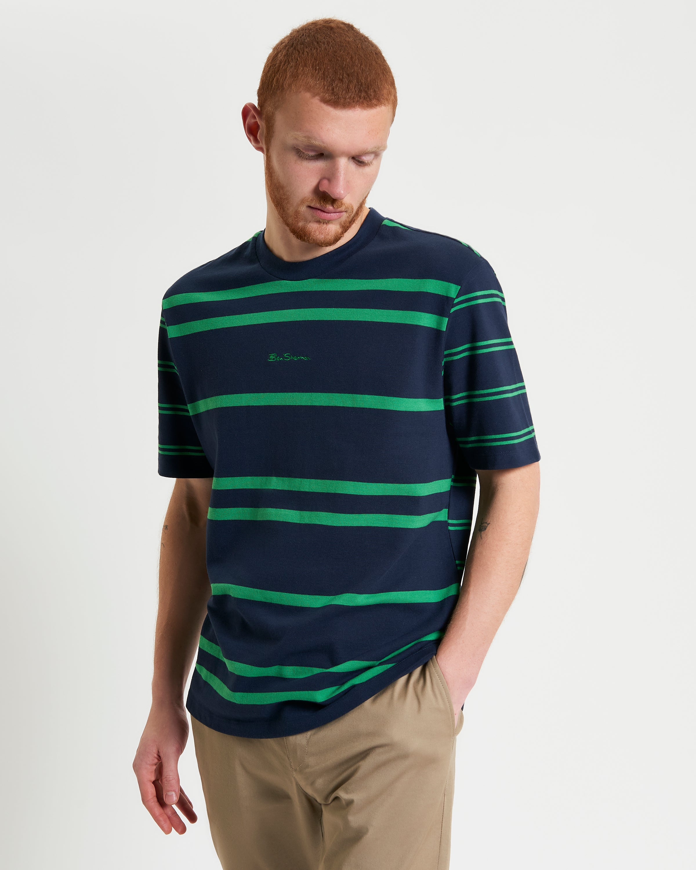MIXED STRIPE TEE DARK NAVY