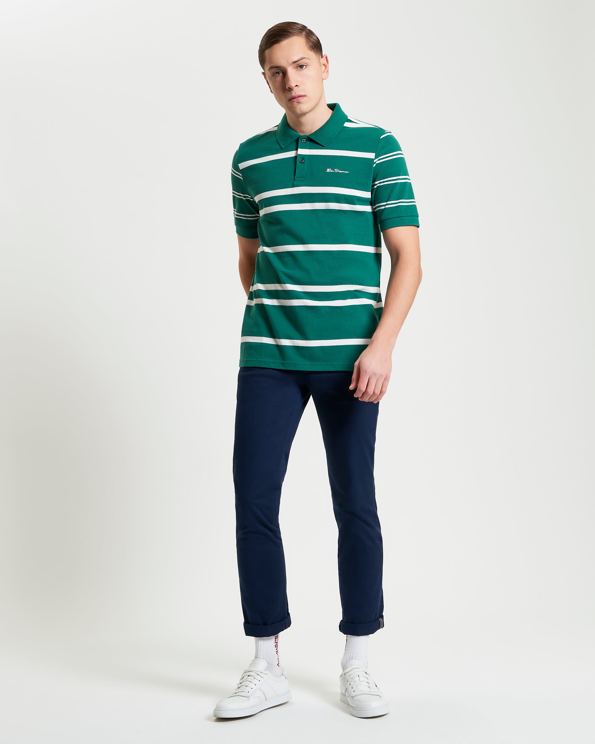 MIXED STRIPE POLO FRASER GREEN