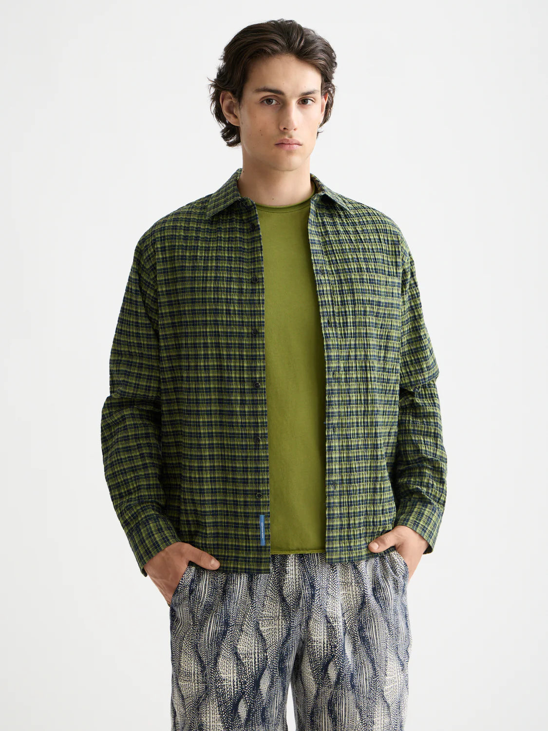 CRINKLE CHECKED SHIRT CALLA GREEN