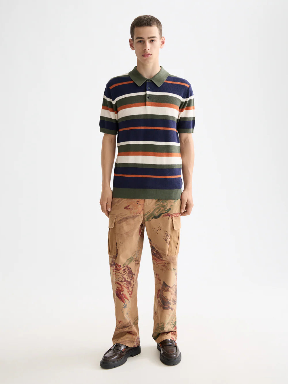 KNITTED STRIPED REGULAR FIT POLO PEACOAT STRIPES