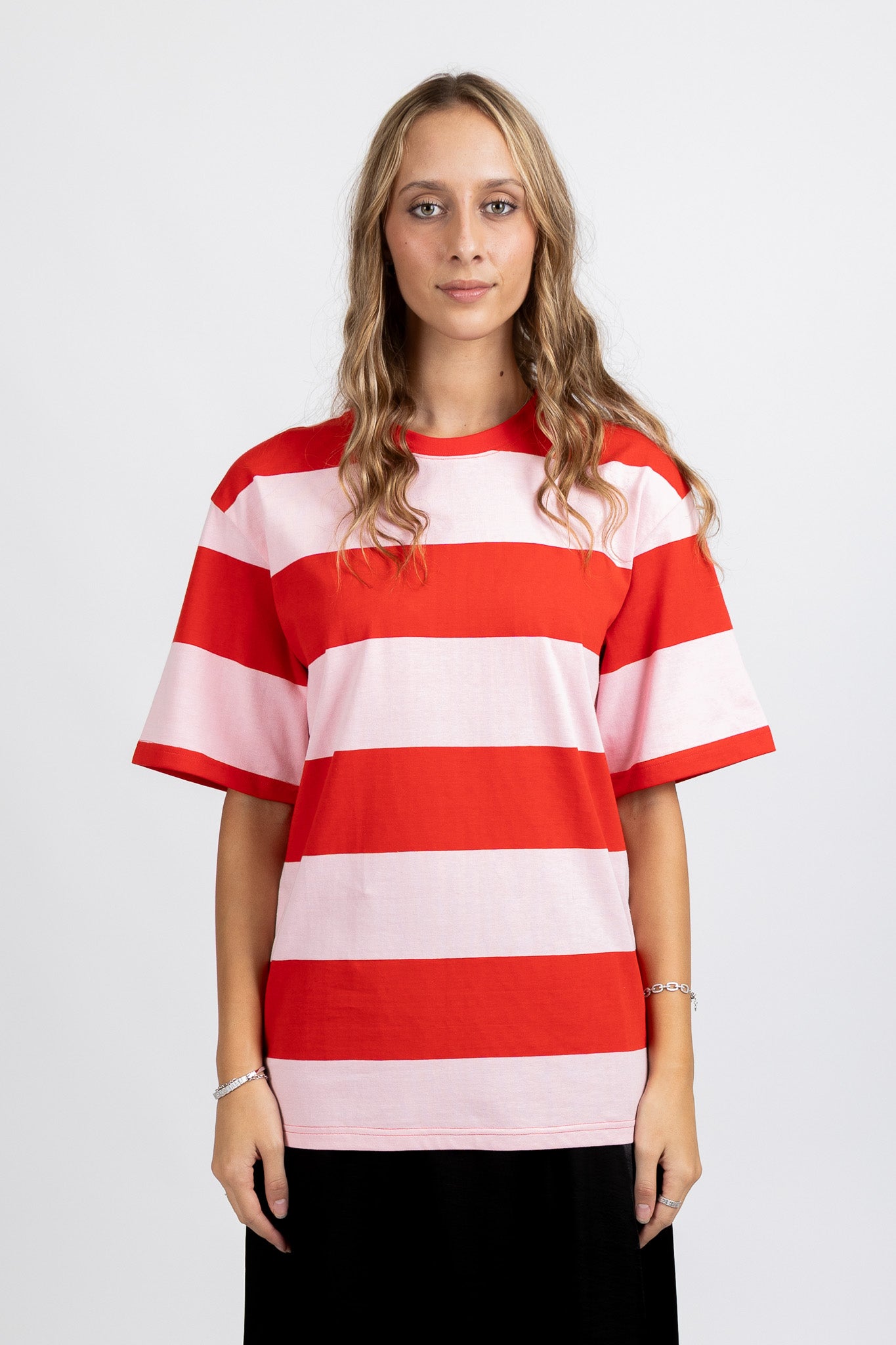 Striped Tour Tee Pink Red