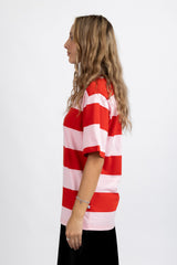 Striped Tour Tee Pink Red