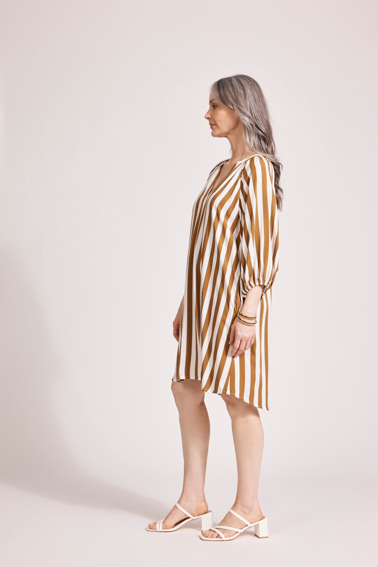 TREVILLE STRIPE DRESS CARAMEL