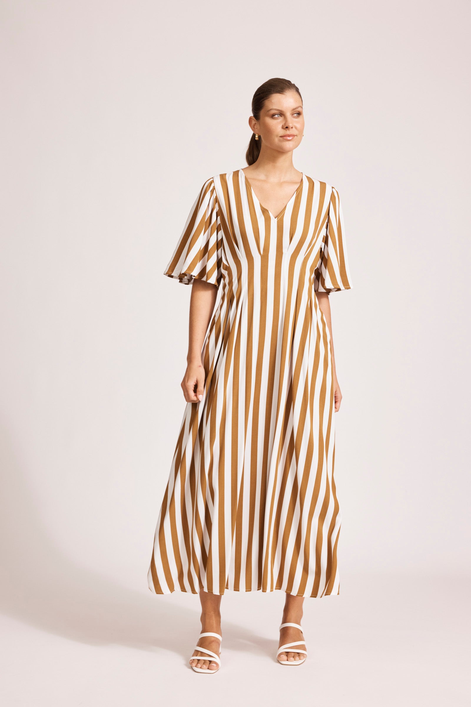 TREVILLE STRIPE MAXI DRESS CARAMEL