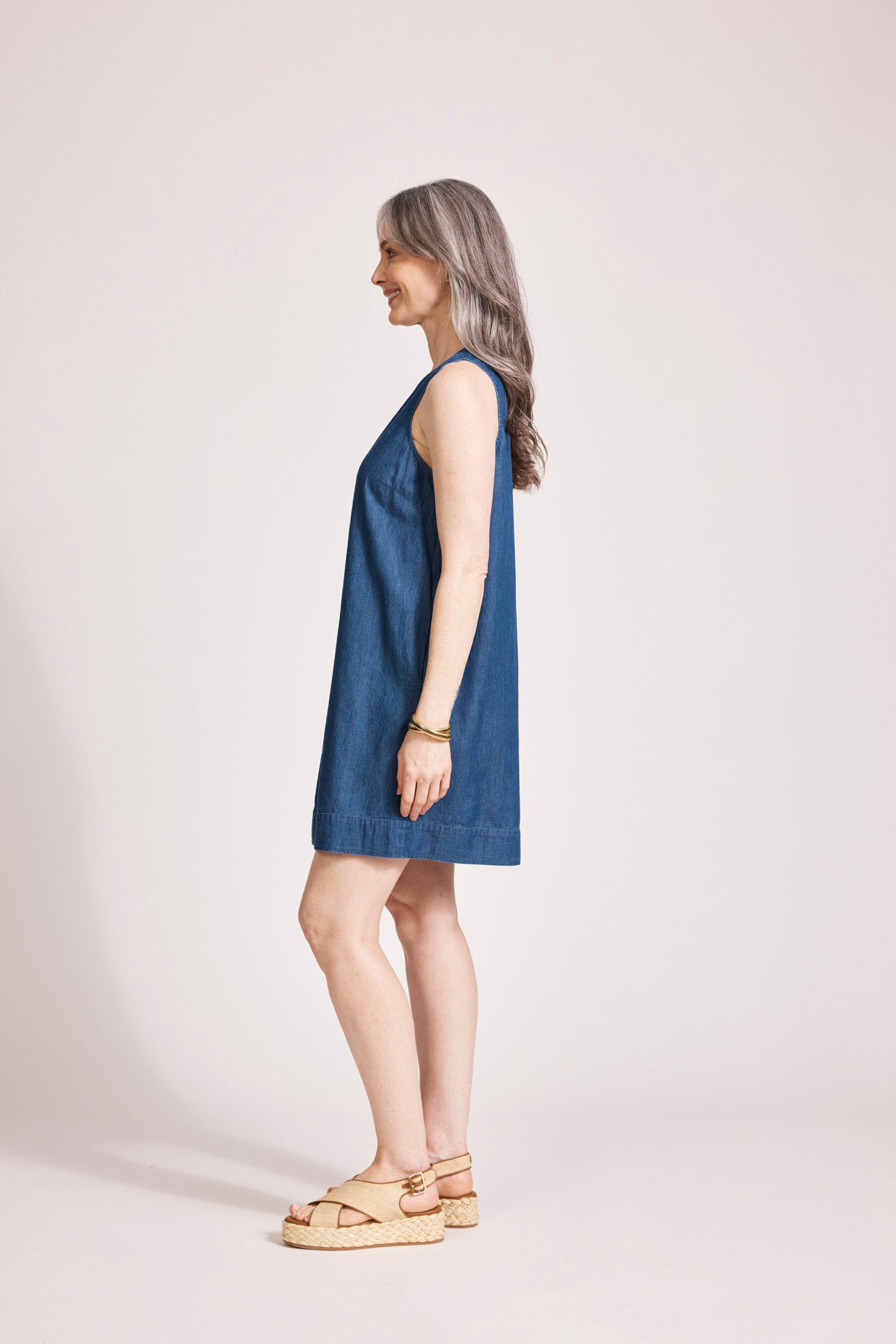 MELENIA DENIM TANK DRESS INDIGO