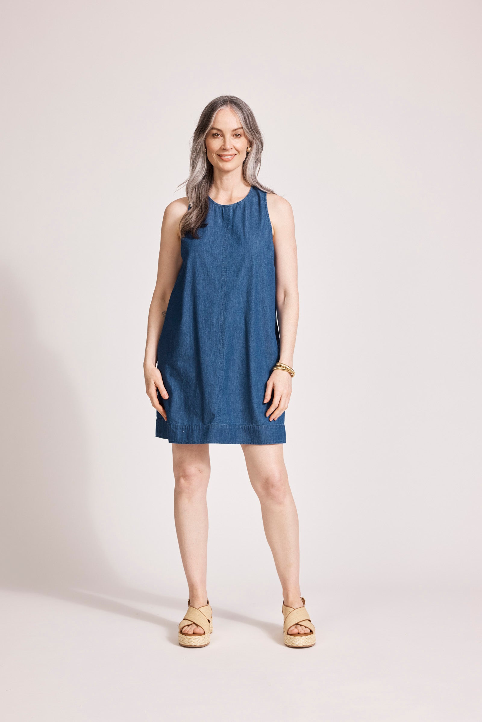 MELENIA DENIM TANK DRESS INDIGO
