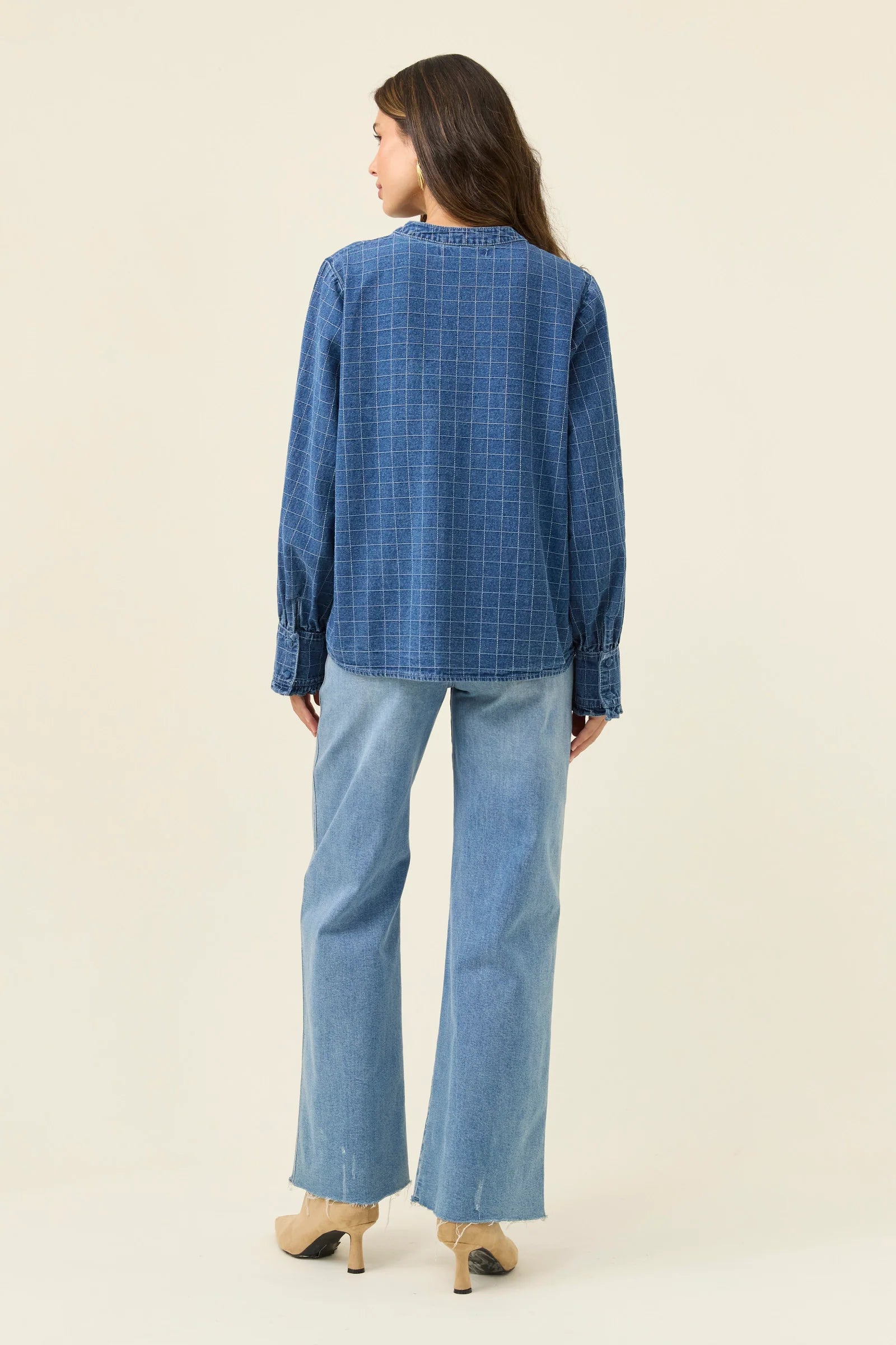 SLOANE DENIM FRILL SHIRT CHECK