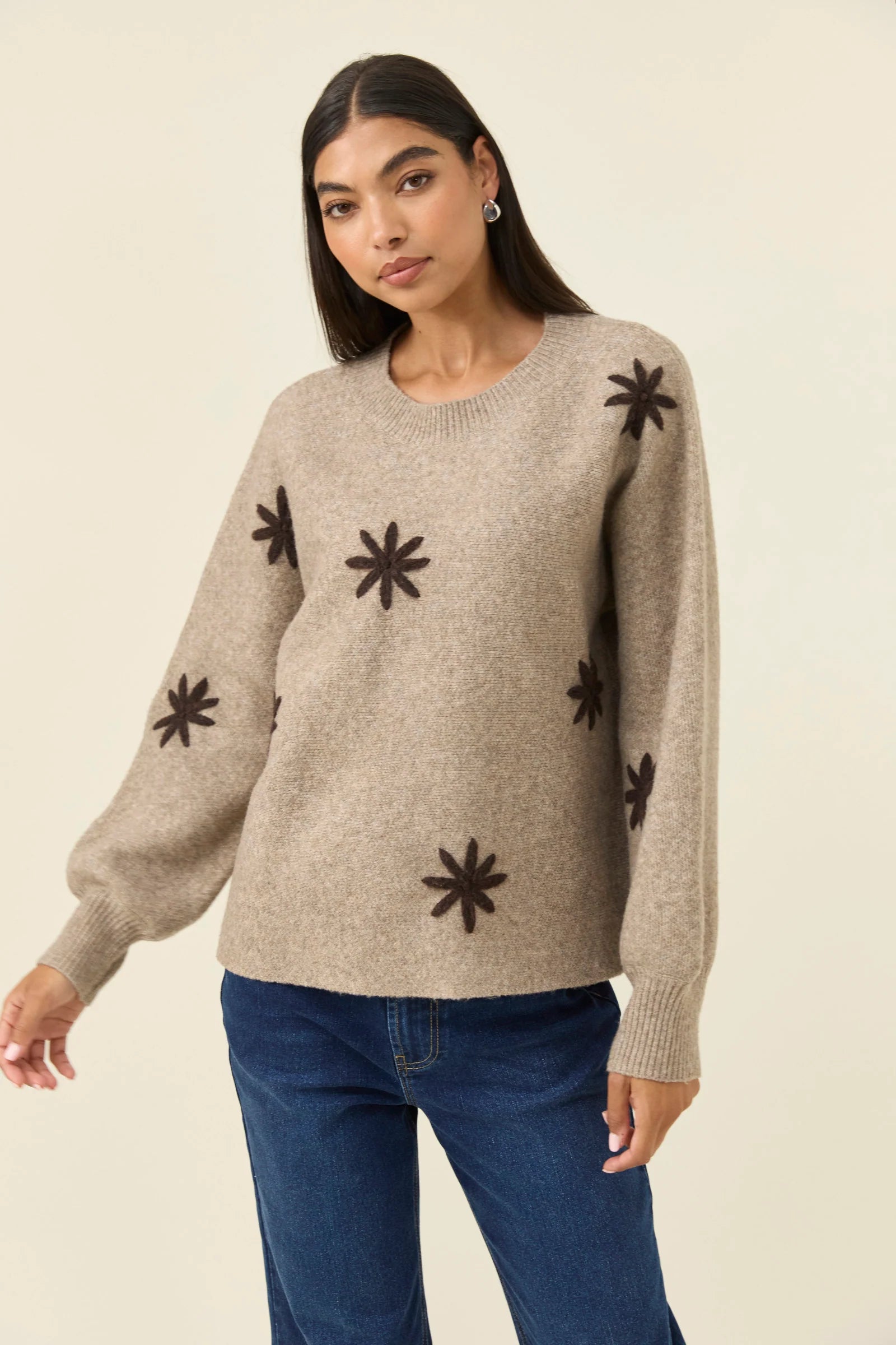 MIRU STITCH FLOWER JUMPER STONE