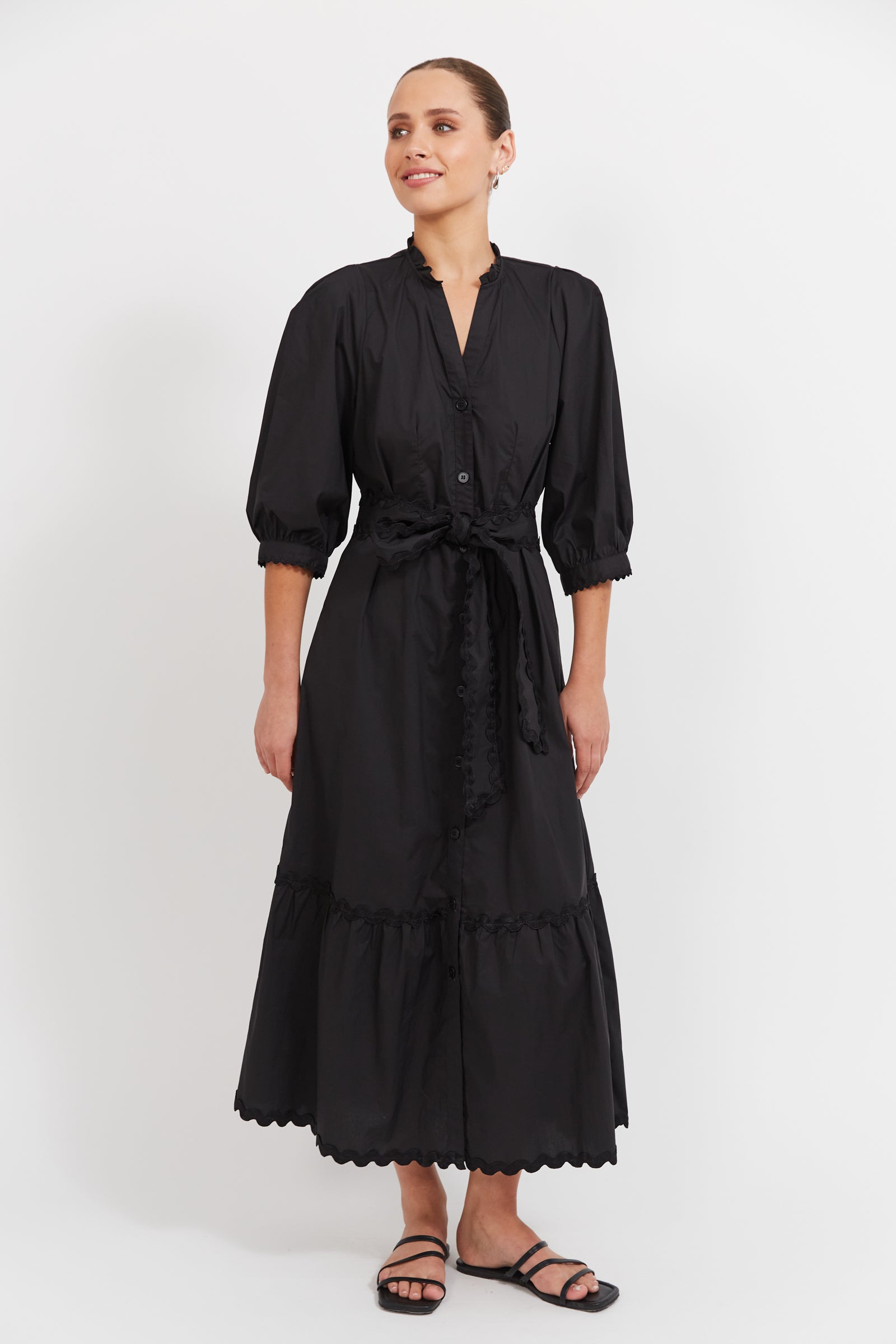 BRASILIA BUTTON MAXI DRESS BLACK