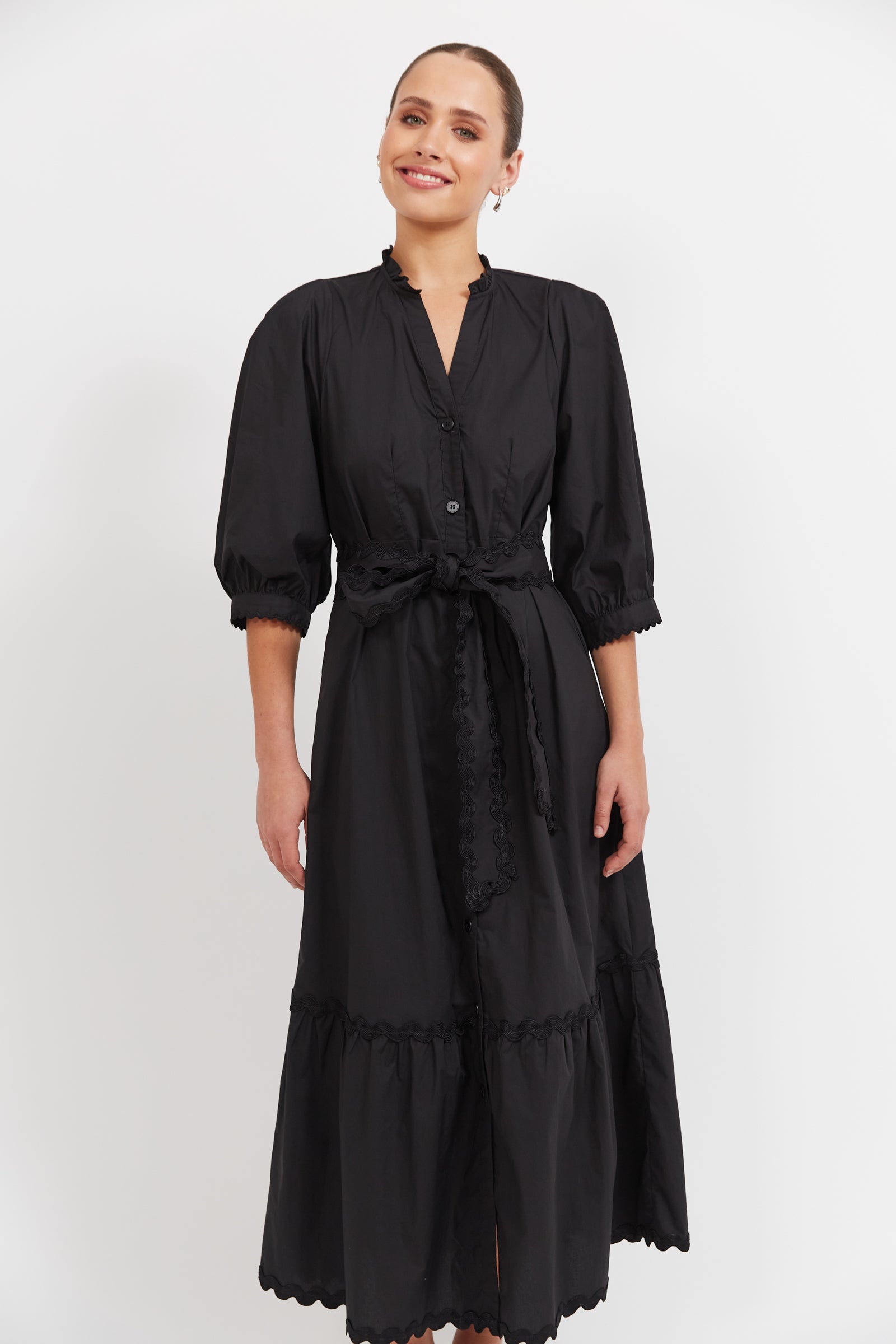 BRASILIA BUTTON MAXI DRESS BLACK