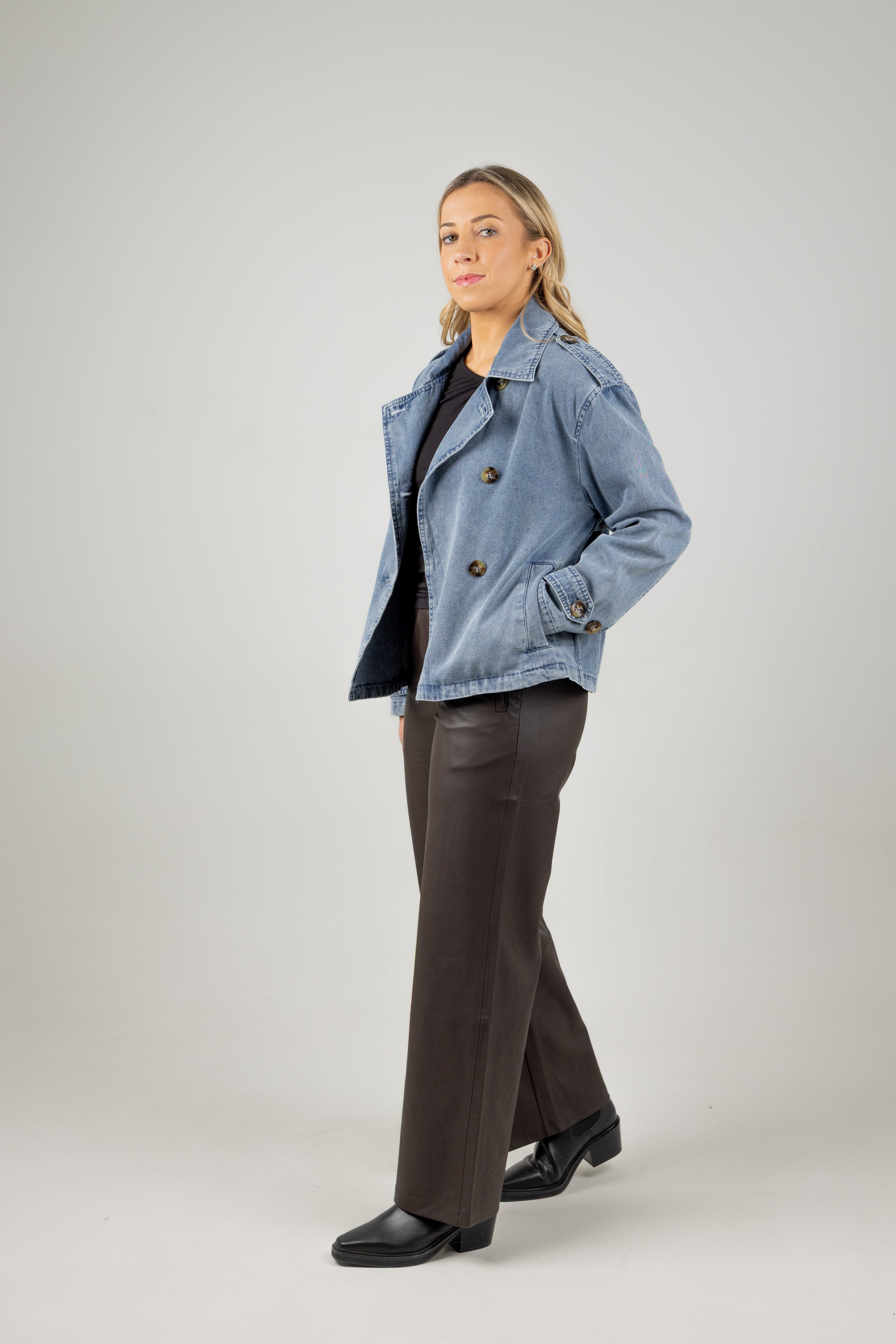 FREYA CROP TRENCH DENIM