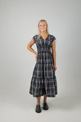 GATHERED TAFFETA MIDI DRESS TAFFETA CHECK