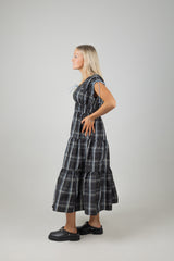 GATHERED TAFFETA MIDI DRESS TAFFETA CHECK