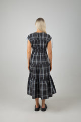 GATHERED TAFFETA MIDI DRESS TAFFETA CHECK