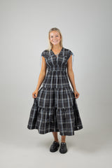 GATHERED TAFFETA MIDI DRESS TAFFETA CHECK