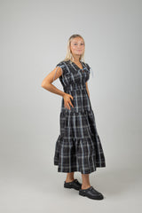 GATHERED TAFFETA MIDI DRESS TAFFETA CHECK