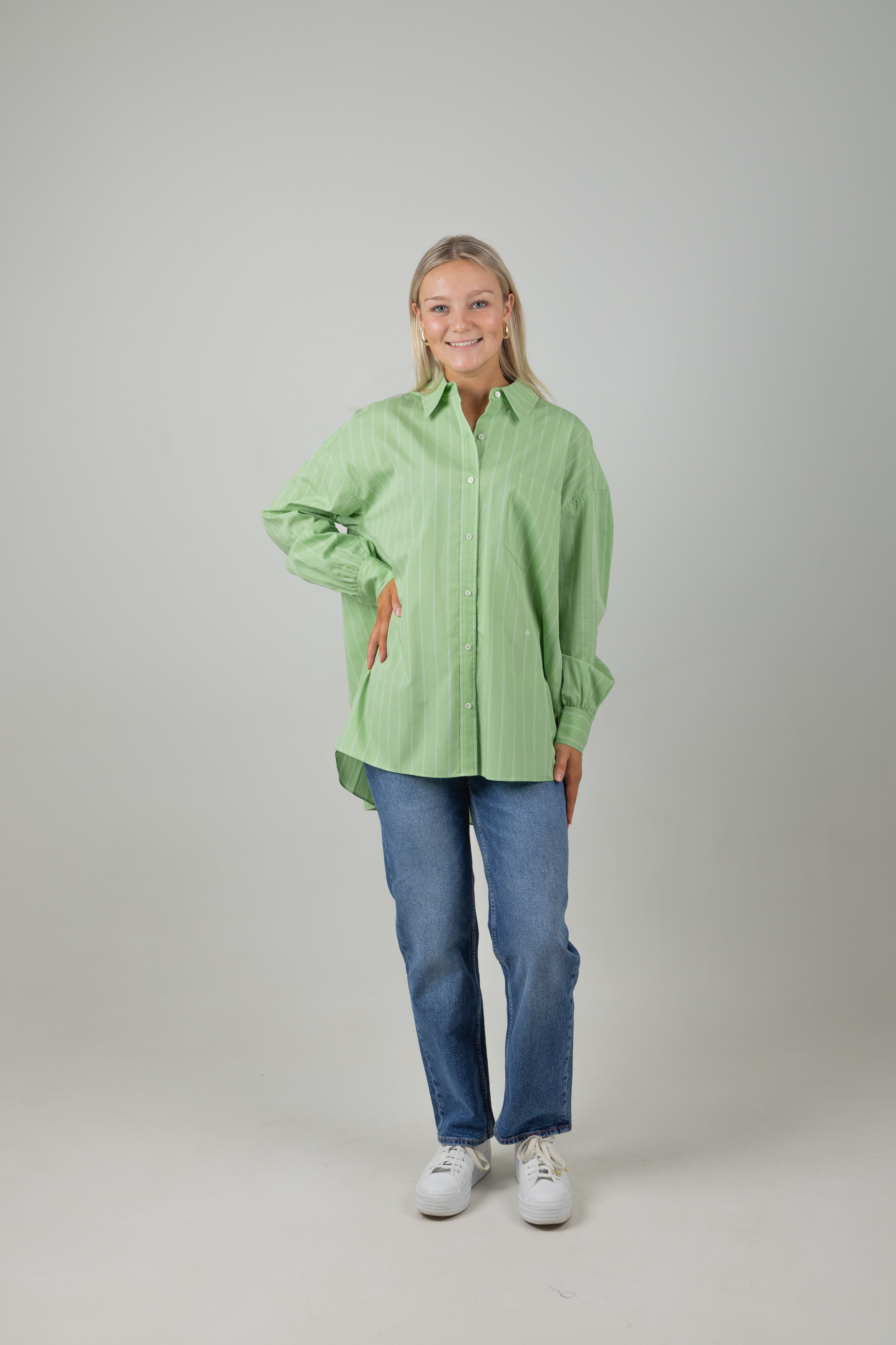GIRLFRIEND POPLIN SHIRT PISTACHIO SOFT ICE STRIPE