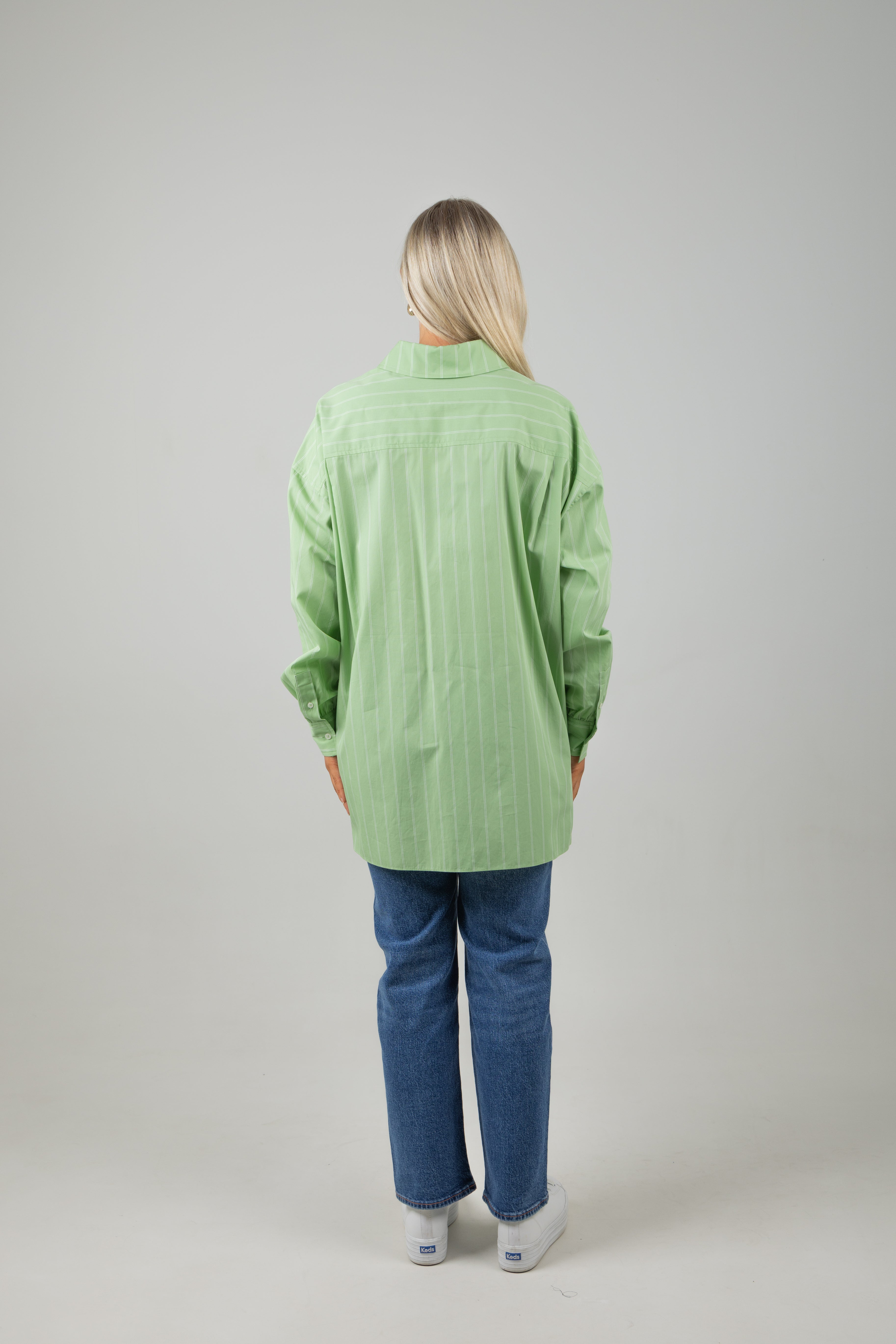 GIRLFRIEND POPLIN SHIRT PISTACHIO SOFT ICE STRIPE