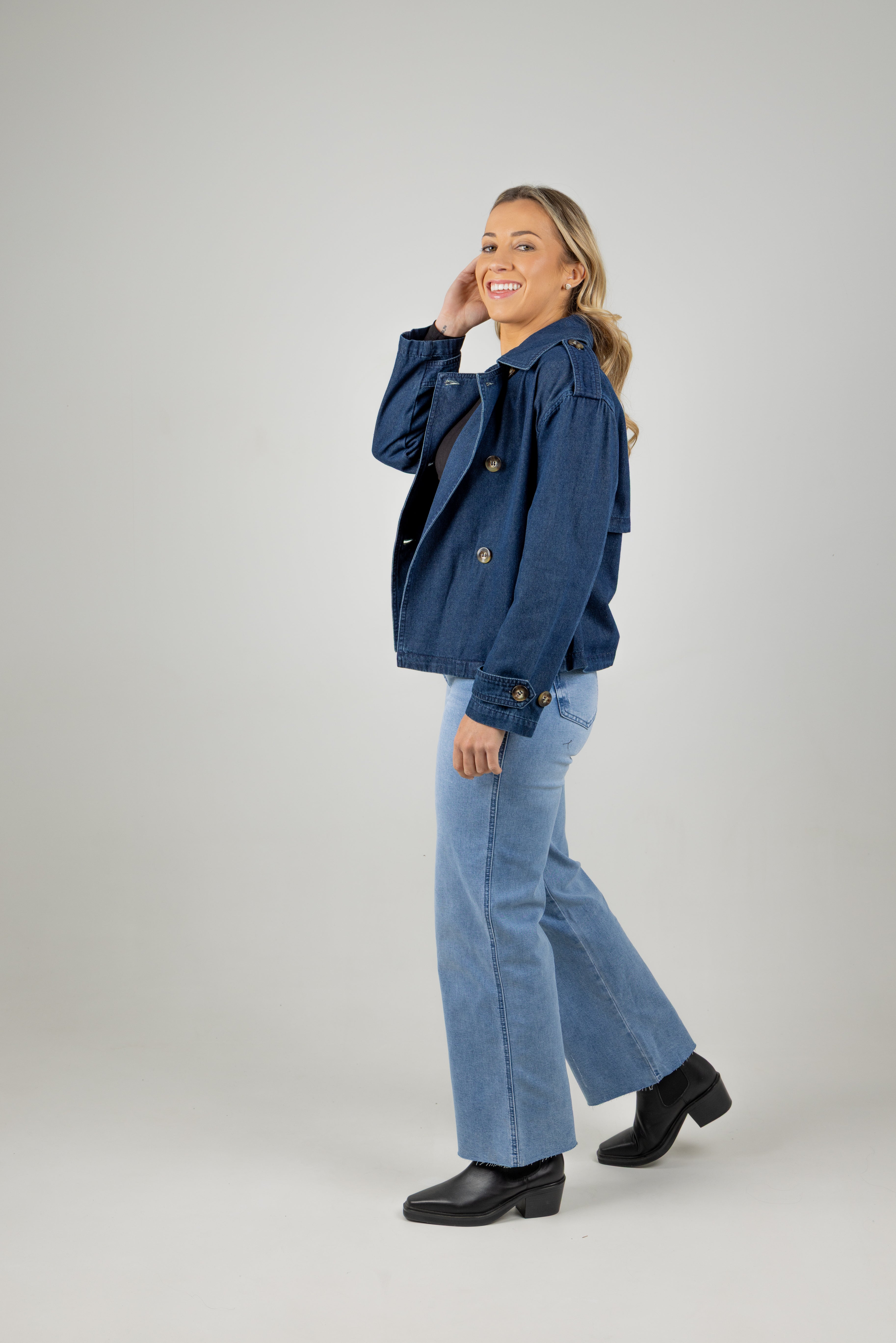 FREYA CROP TRENCH INDIGO