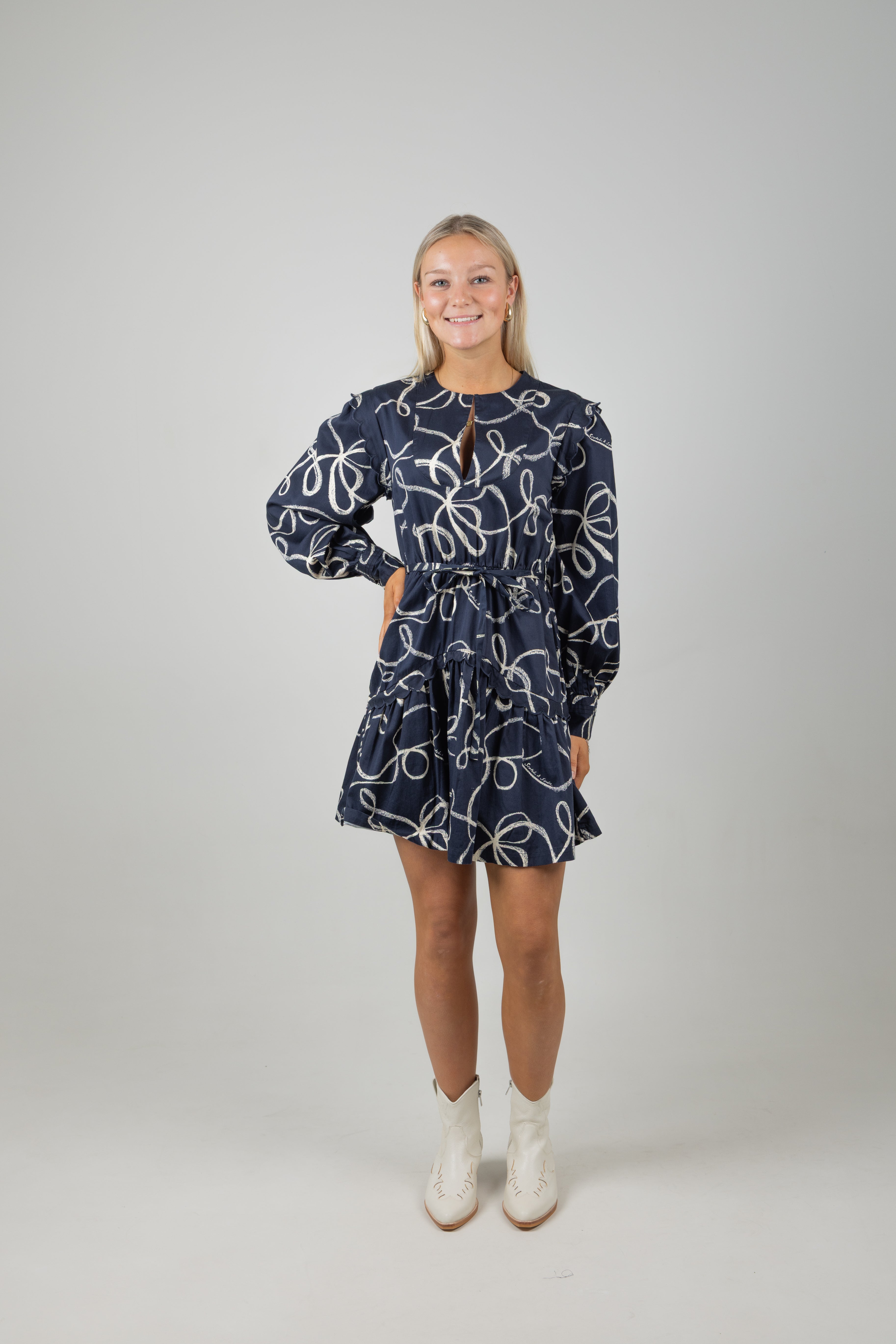 SCALLOP TRIM MINI DRESS RIBBON NAVY