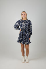 SCALLOP TRIM MINI DRESS RIBBON NAVY