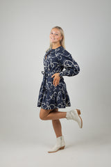SCALLOP TRIM MINI DRESS RIBBON NAVY