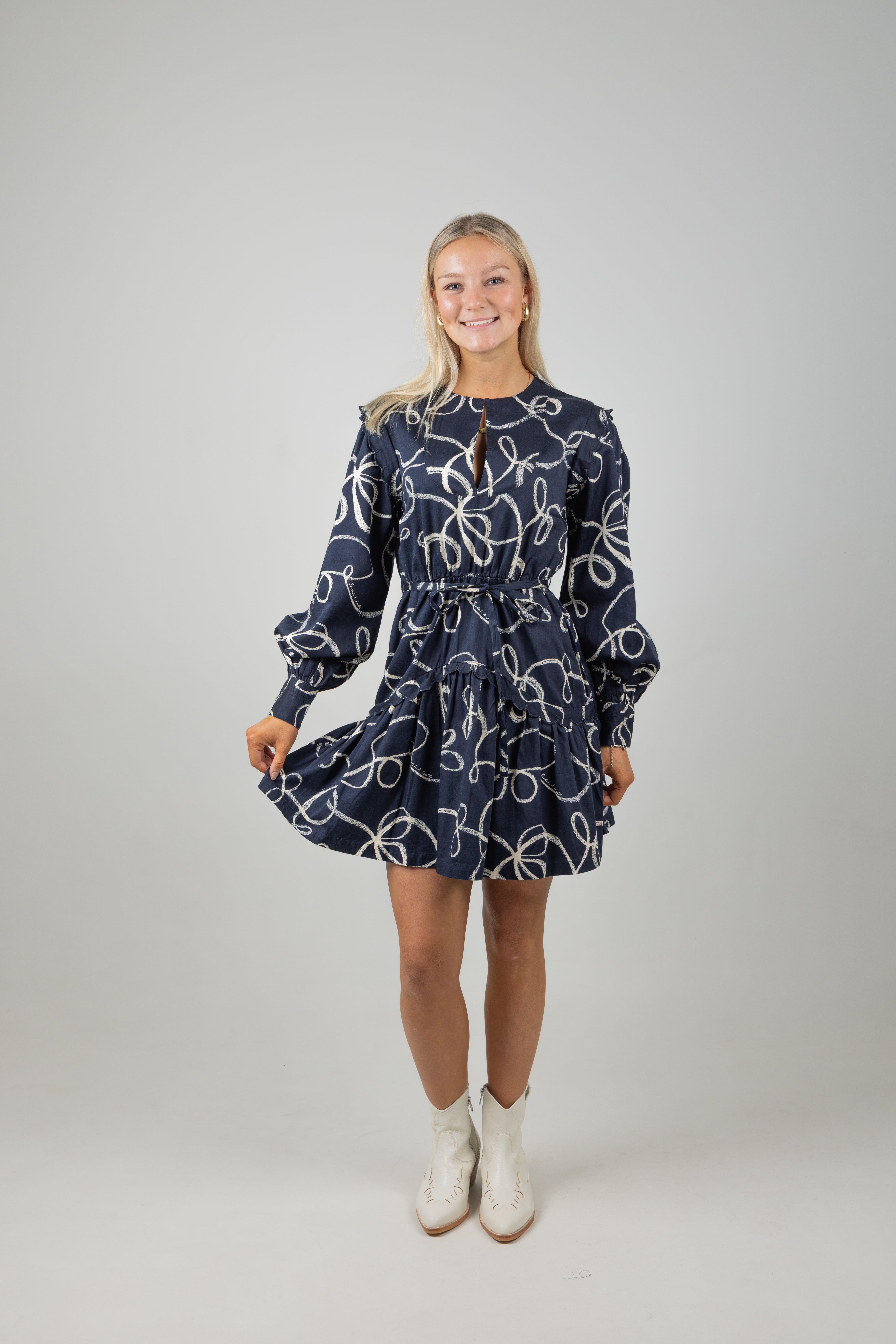 SCALLOP TRIM MINI DRESS RIBBON NAVY