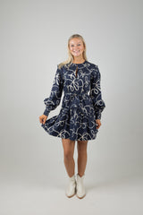 SCALLOP TRIM MINI DRESS RIBBON NAVY