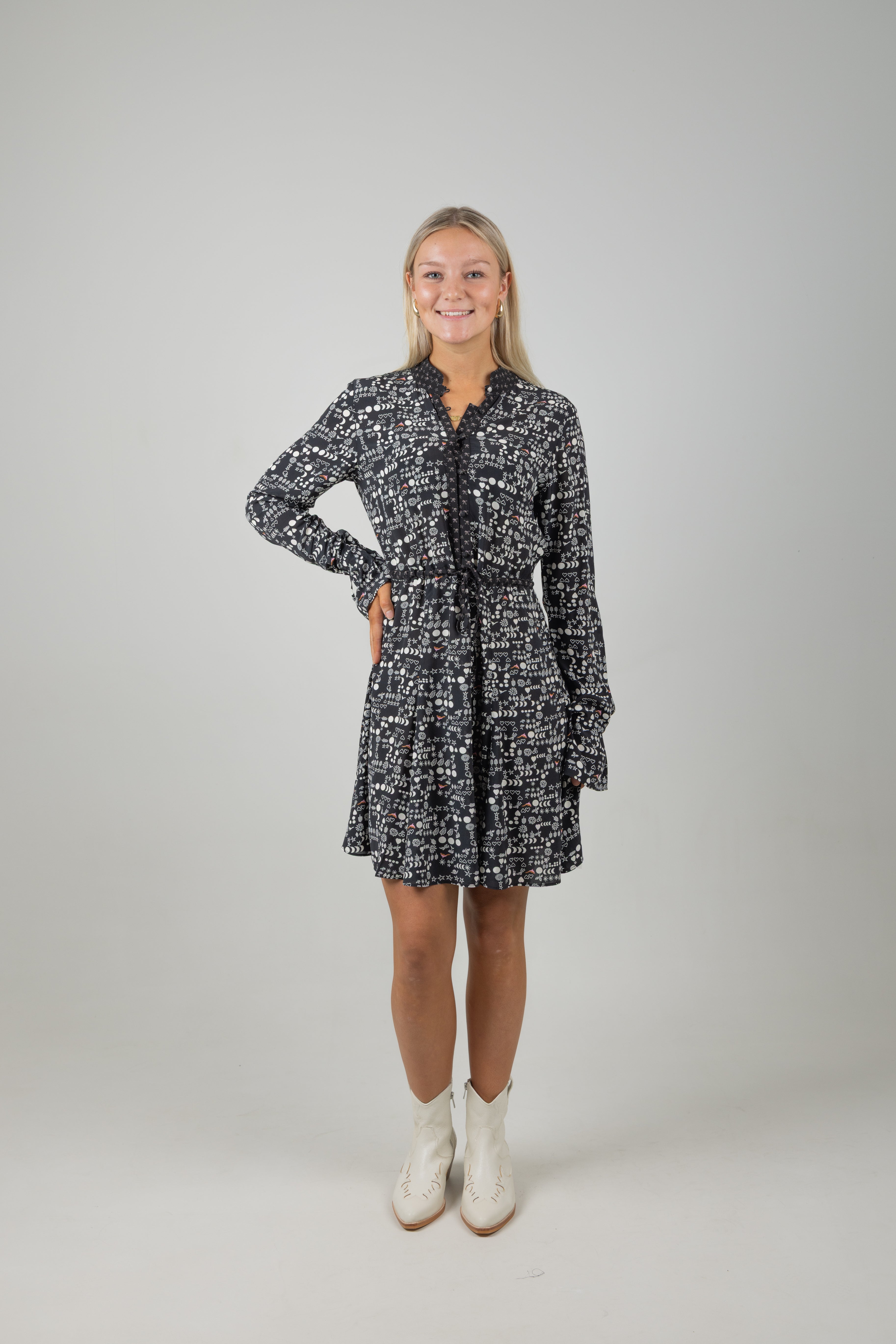 PRINTED MINI DRESS MOON GARDENING