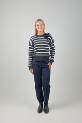 STRIPE TIE NECK KNIT SKY CAPTAIN