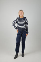 STRIPE TIE NECK KNIT SKY CAPTAIN
