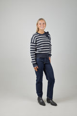 STRIPE TIE NECK KNIT SKY CAPTAIN