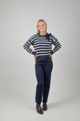 STRIPE TIE NECK KNIT SKY CAPTAIN