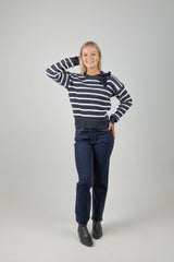 STRIPE TIE NECK KNIT SKY CAPTAIN