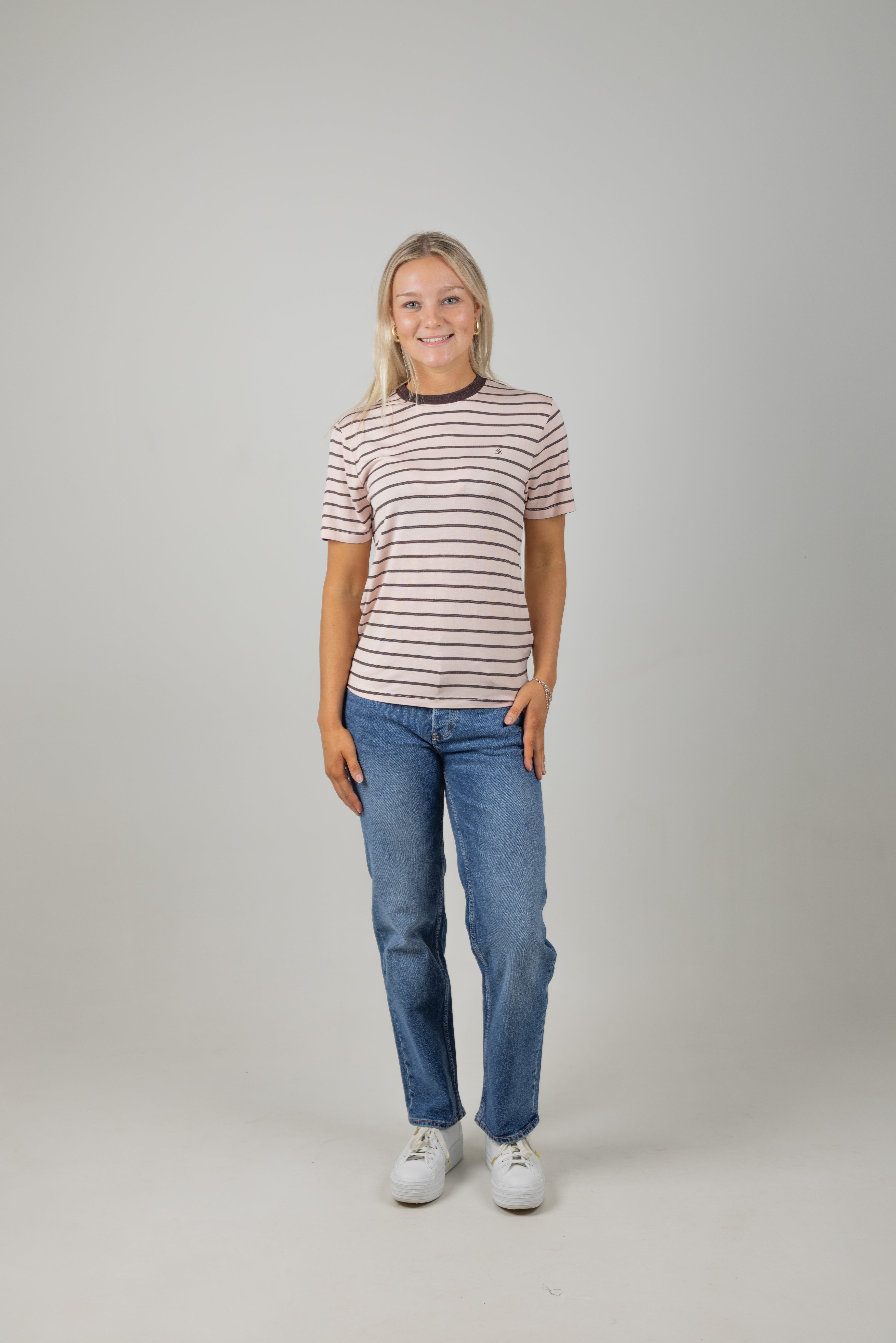 STRIPPED TEE BARLEY PINK CHOCOLATE