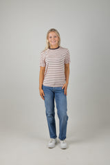 STRIPPED TEE BARLEY PINK CHOCOLATE