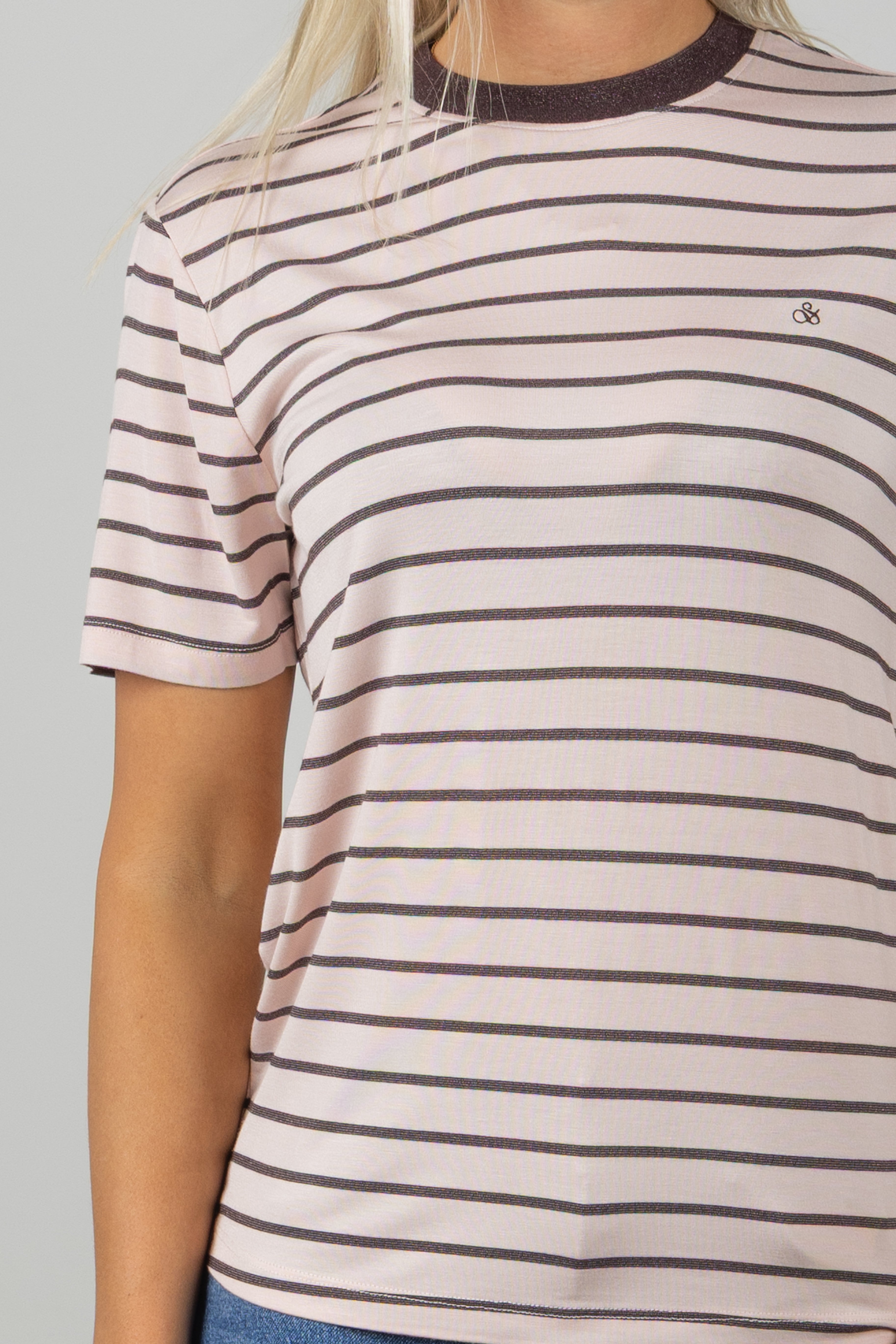 STRIPPED TEE BARLEY PINK CHOCOLATE