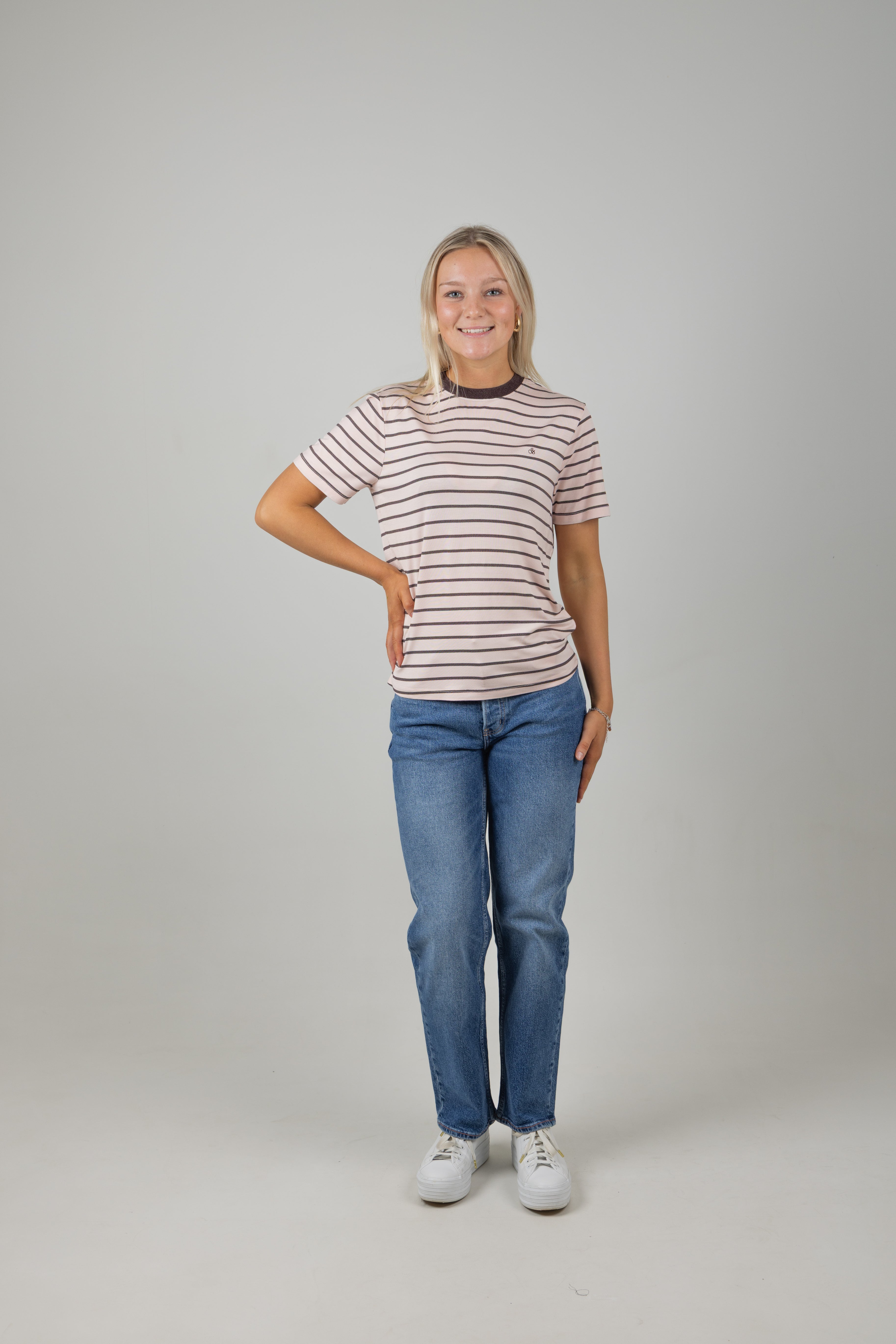 STRIPPED TEE BARLEY PINK CHOCOLATE