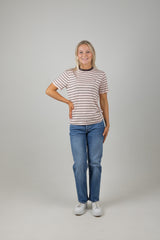 STRIPPED TEE BARLEY PINK CHOCOLATE