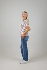 STRIPPED TEE BARLEY PINK CHOCOLATE