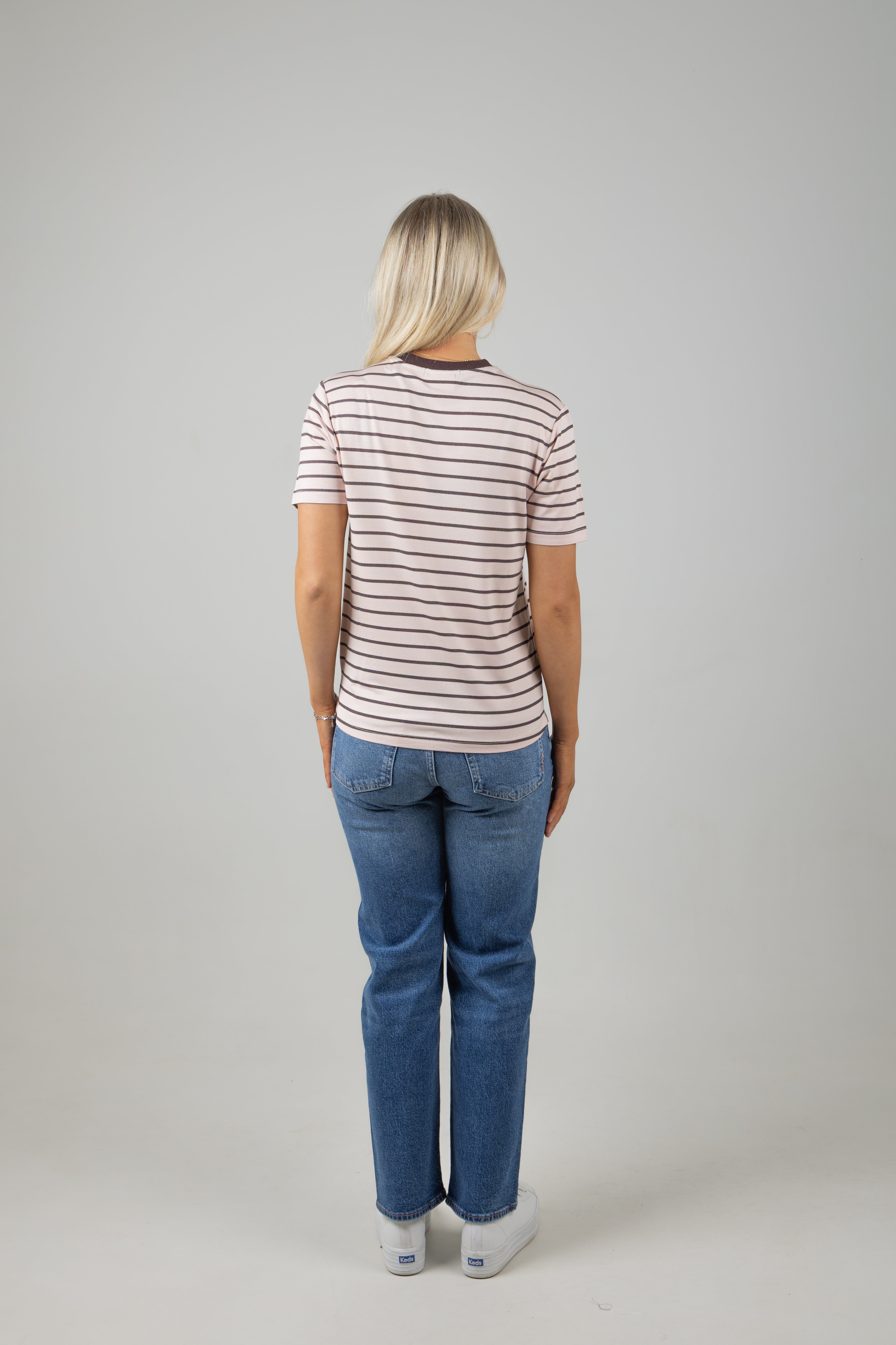STRIPPED TEE BARLEY PINK CHOCOLATE