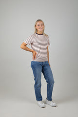 STRIPPED TEE BARLEY PINK CHOCOLATE