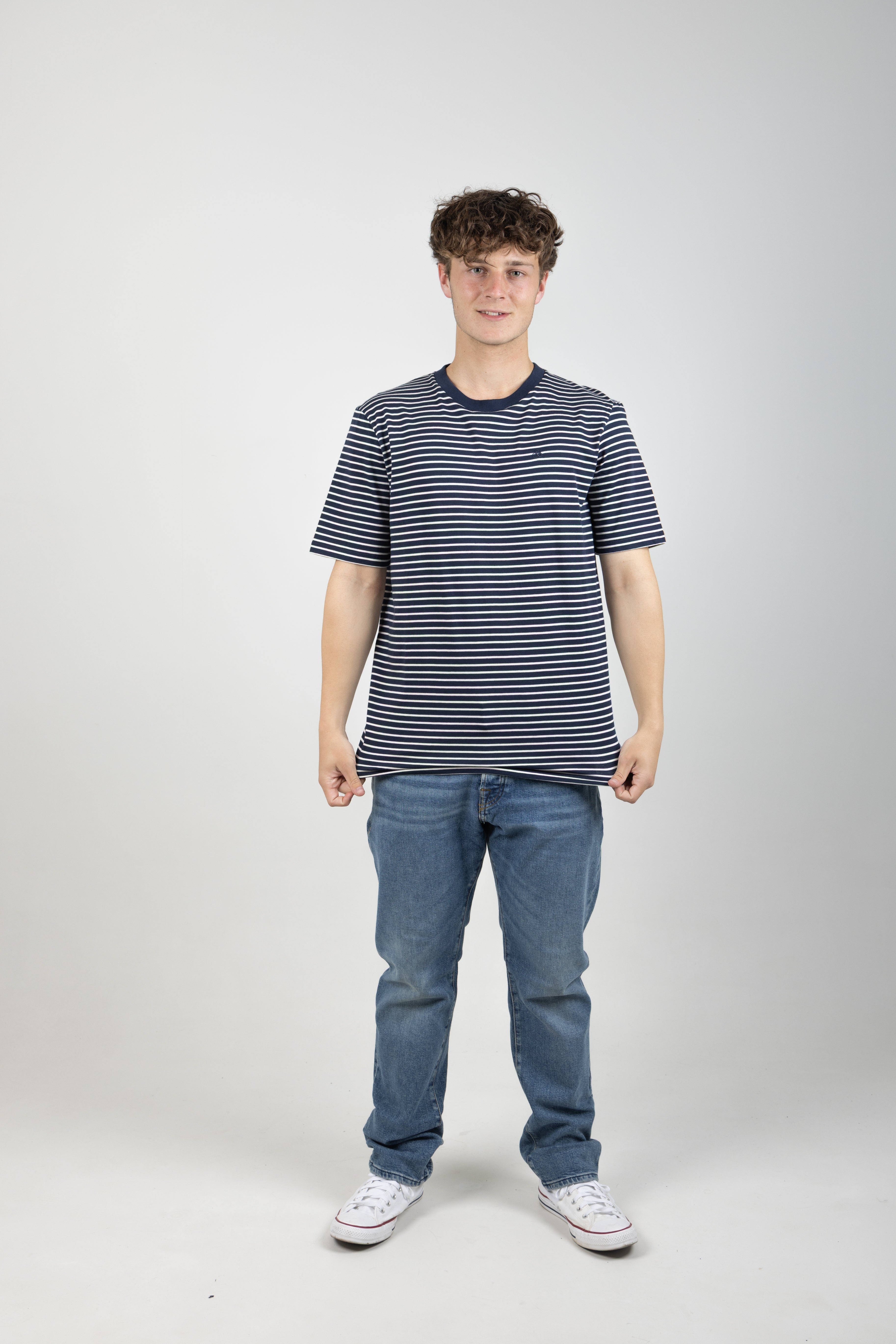 ESSENTIALS ORGANIC COTTON STRIPED T-SHIRT NAVY