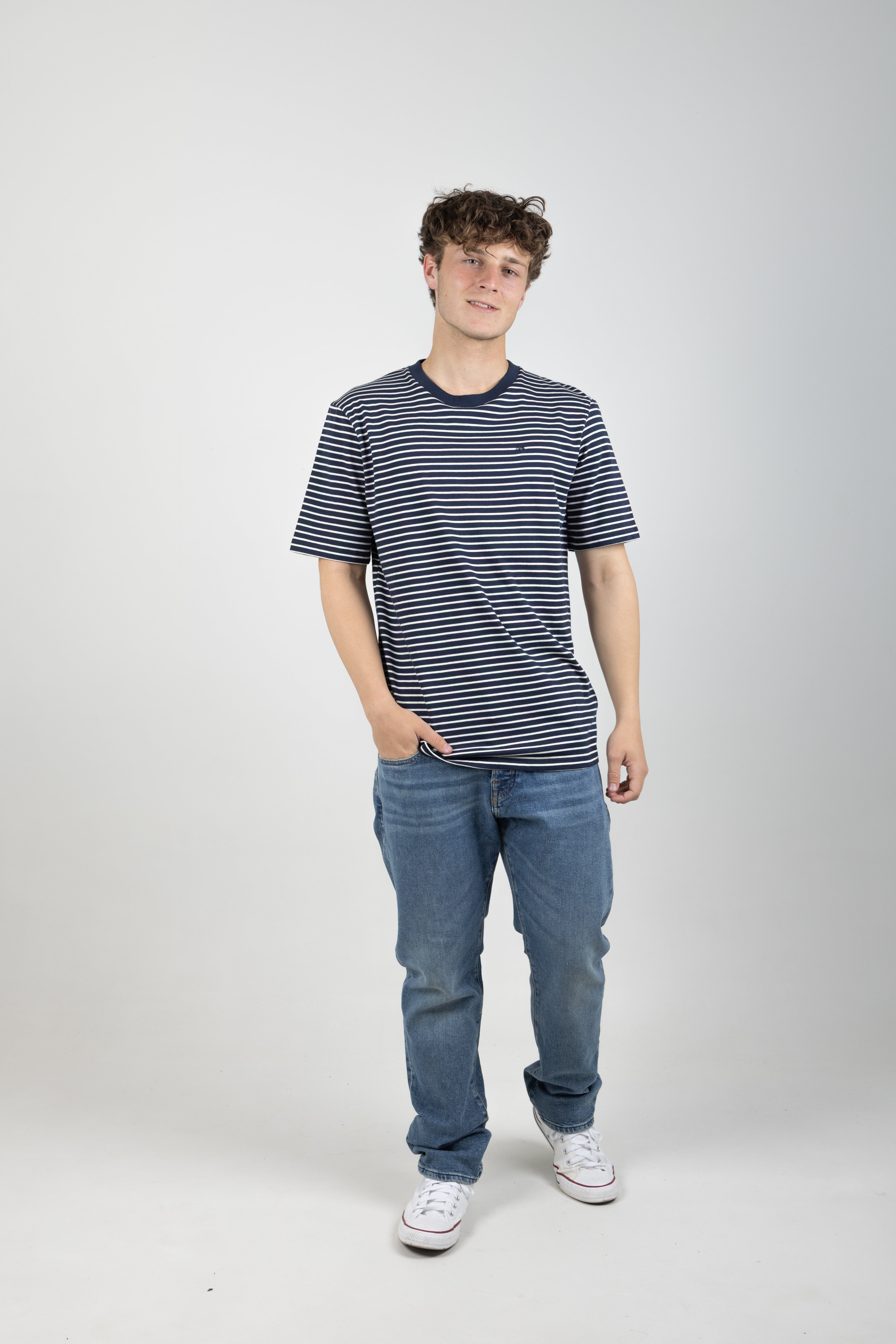 ESSENTIALS ORGANIC COTTON STRIPED T-SHIRT NAVY