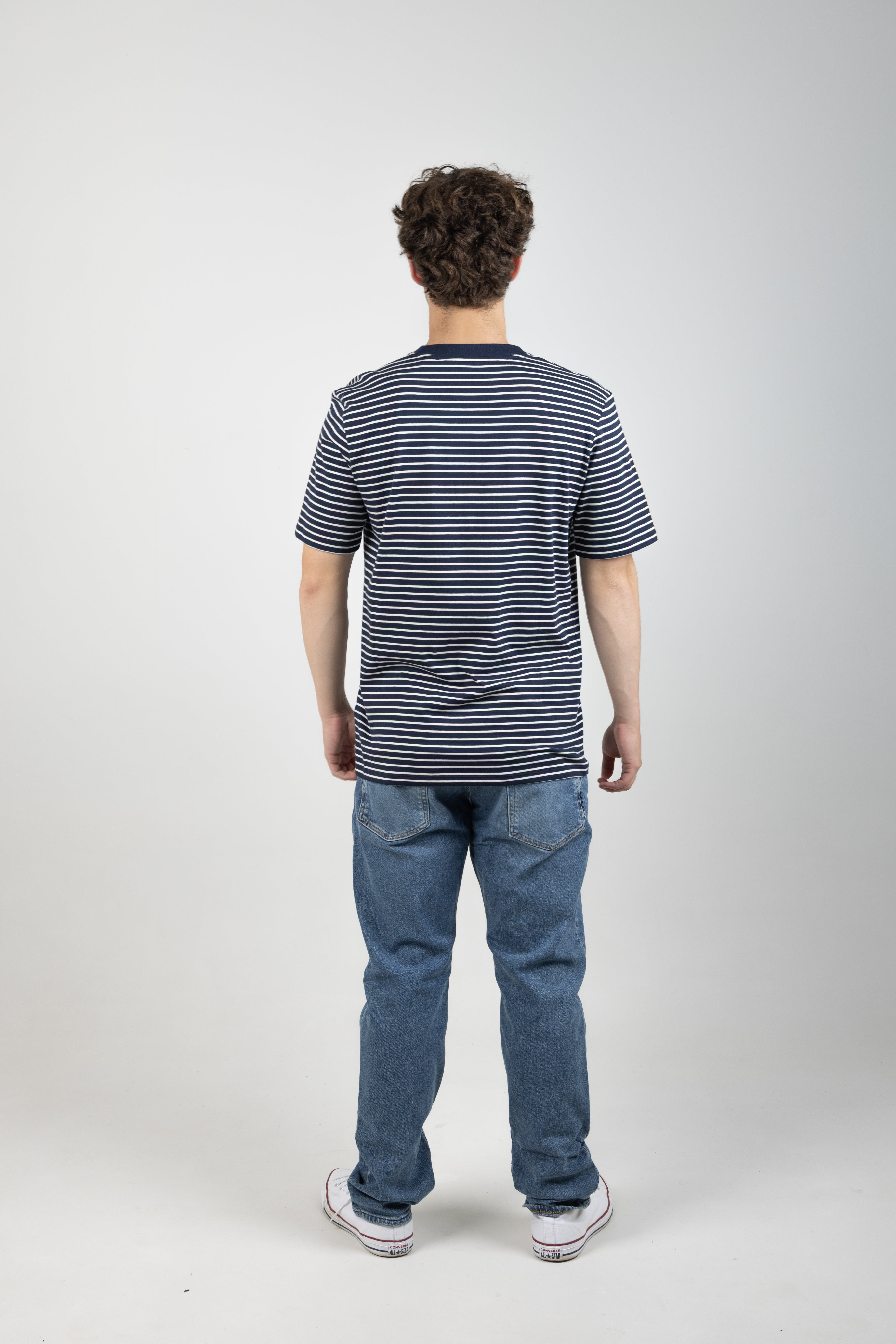 ESSENTIALS ORGANIC COTTON STRIPED T-SHIRT NAVY