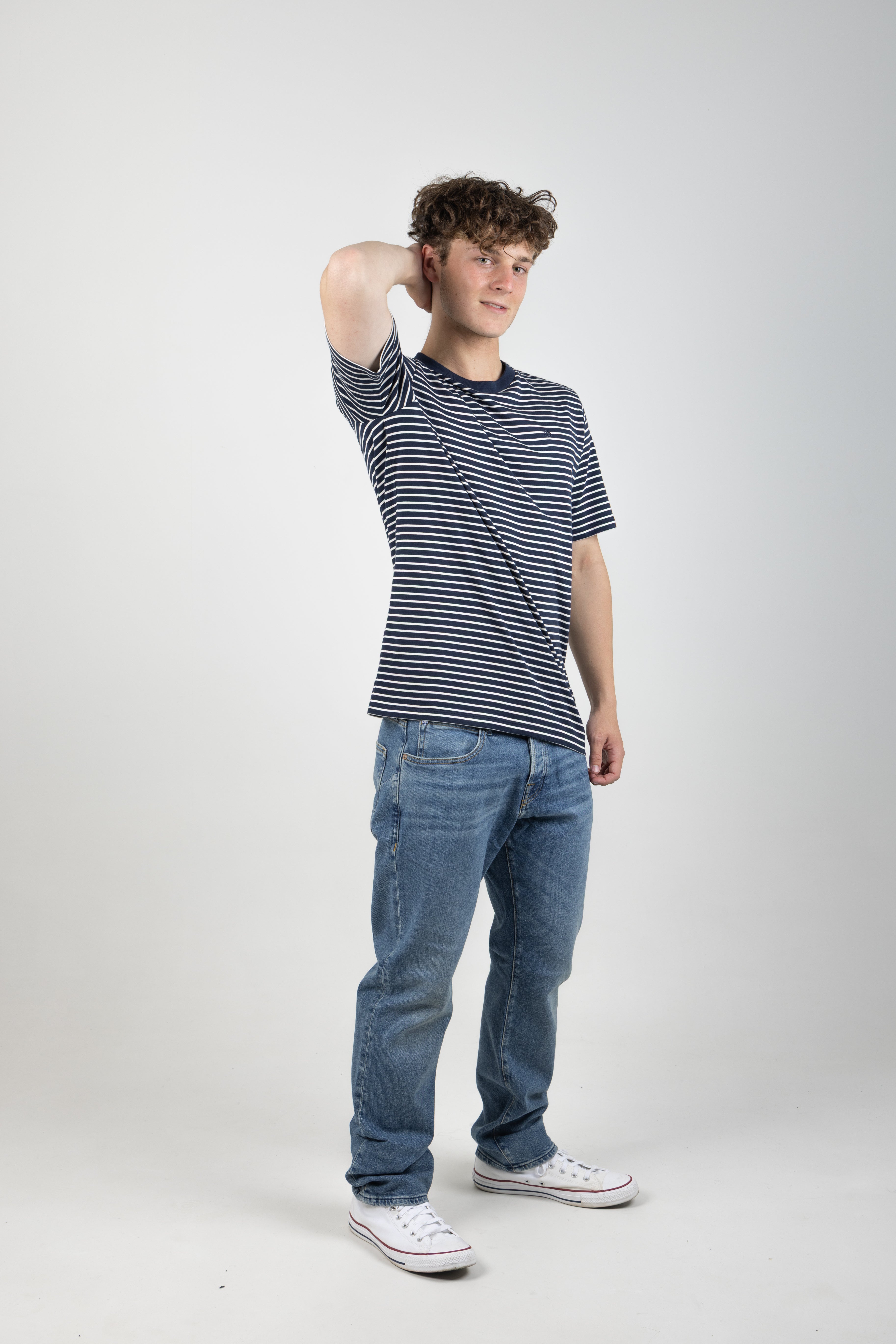 ESSENTIALS ORGANIC COTTON STRIPED T-SHIRT NAVY