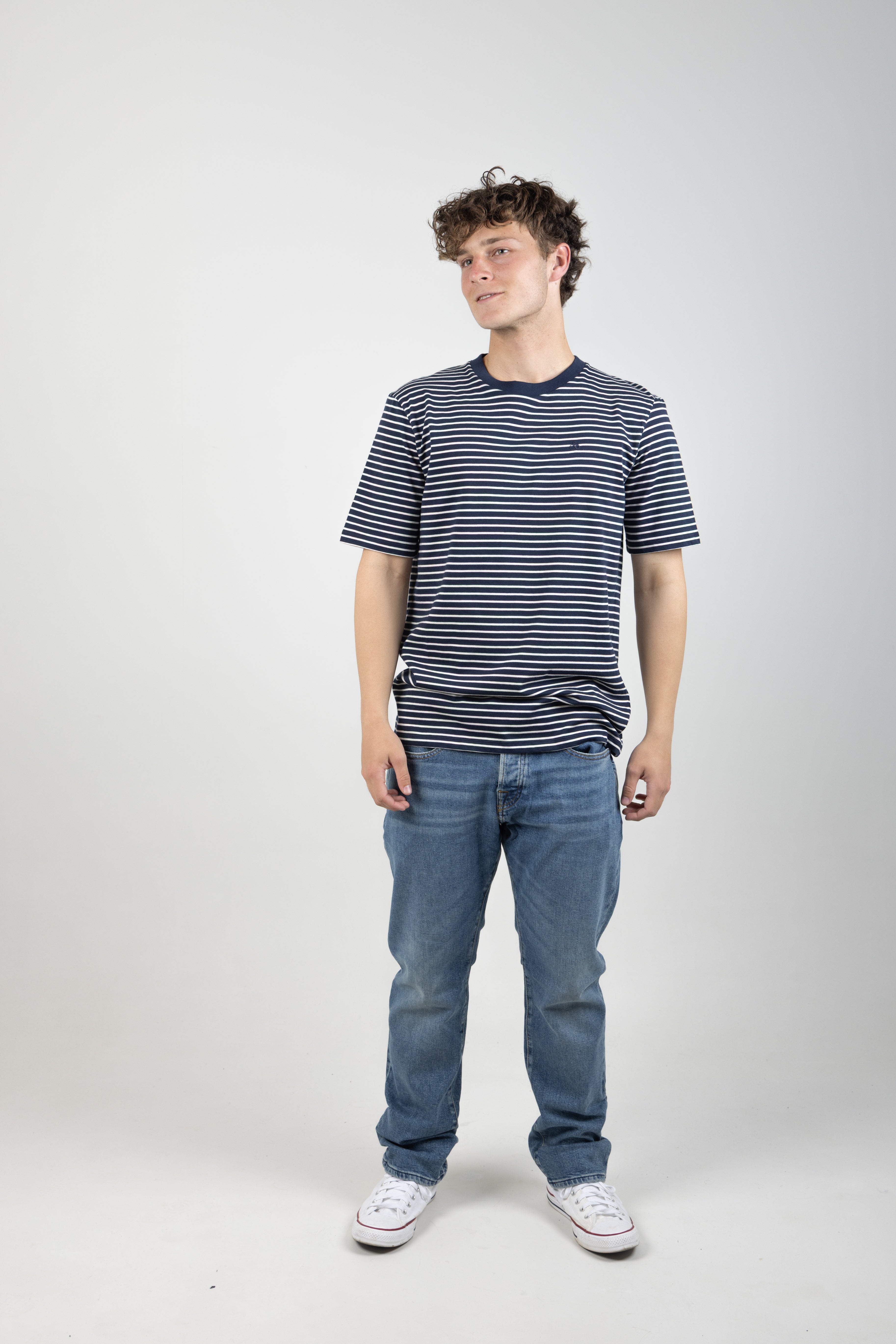 ESSENTIALS ORGANIC COTTON STRIPED T-SHIRT NAVY
