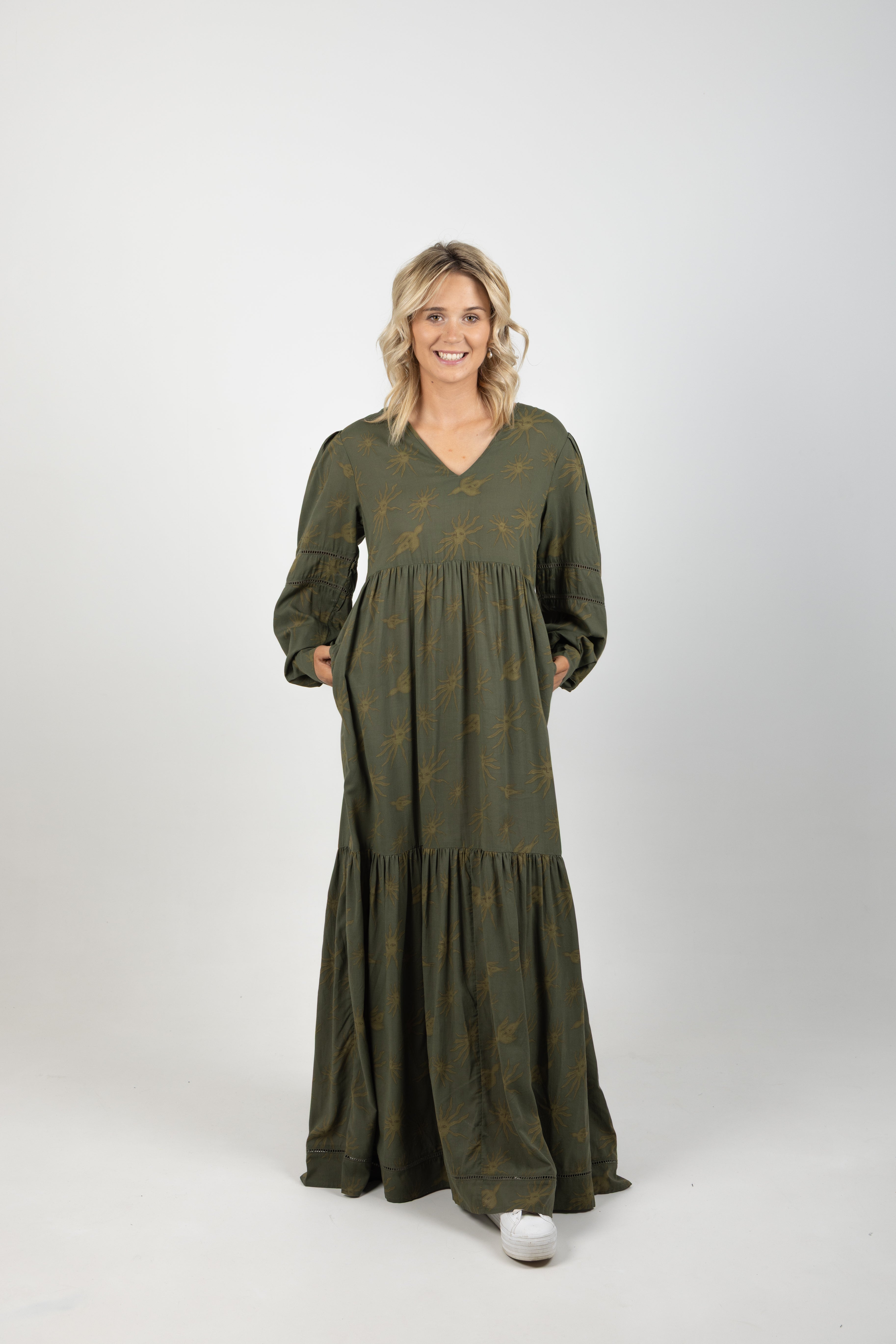 PRINTED MAXI DRESS MYSTIC SKY OLIVE – Blank Space